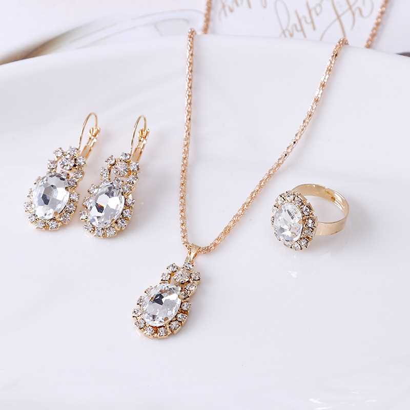 Fashion Hot-selling Elliptic Gem Claw Chain Set Crystal Neck-图3