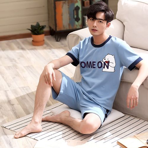 Summer Cartoon Pajamas for Men Sleepwear Short Sleeve Sleep - 图1