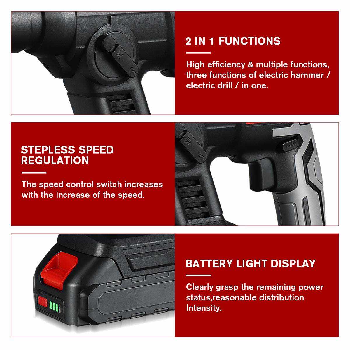 15000mAh 6000RPM 26mm Electric Rotary Hammer Rechargeable Co - 图1