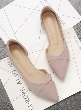 Women	s Flat Shoes Pink Black Solid Color Suede Point