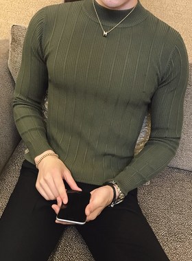 Pullover men's sweater 2021 casual striped solid color sweat