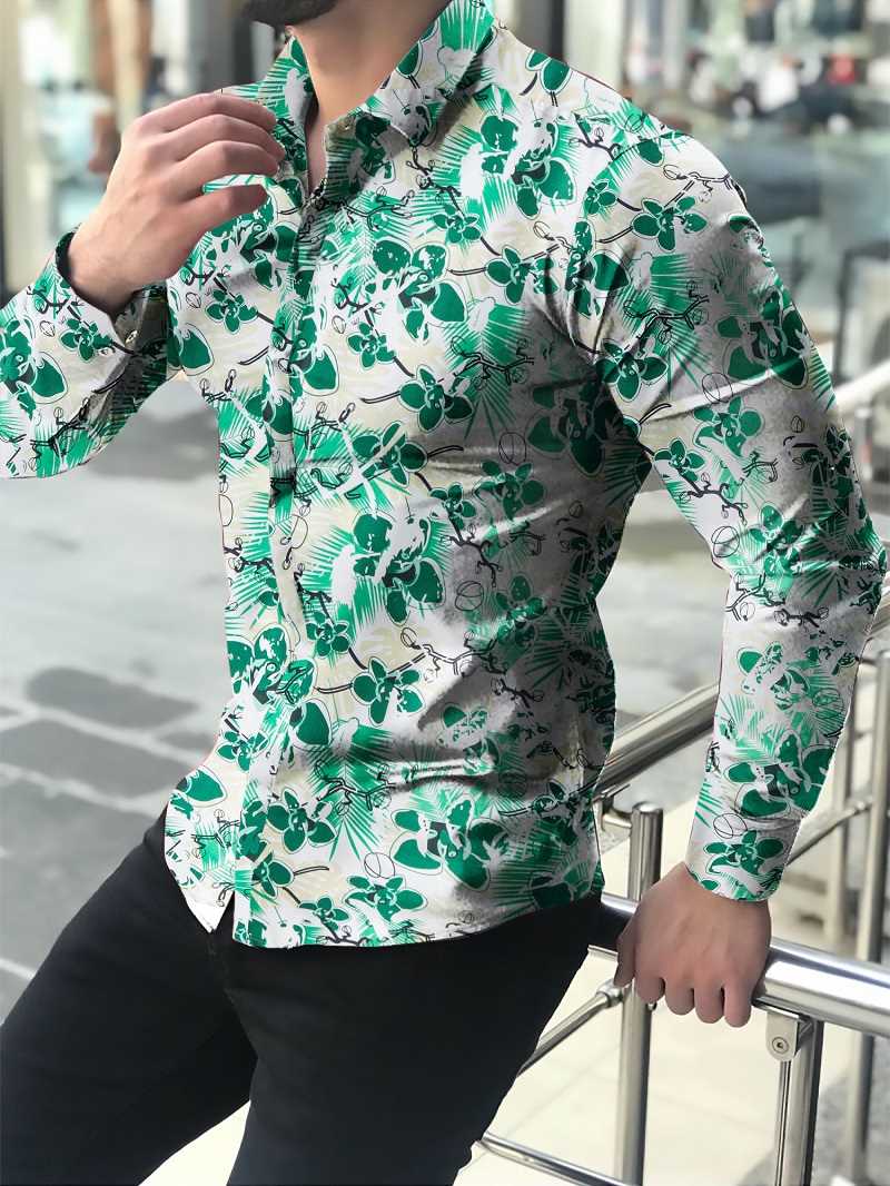 Camisas florales de manga larga de Oto?o de 2021 para hombre - 图0