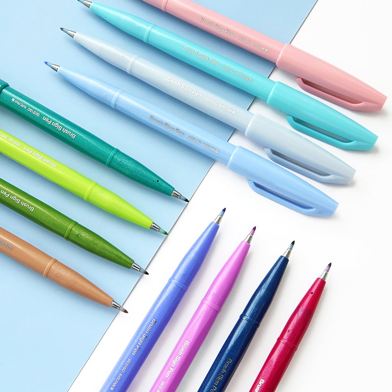 New Color 1pc Pentel Brush Sign Pens Fude Touch Pen Flexible-图0