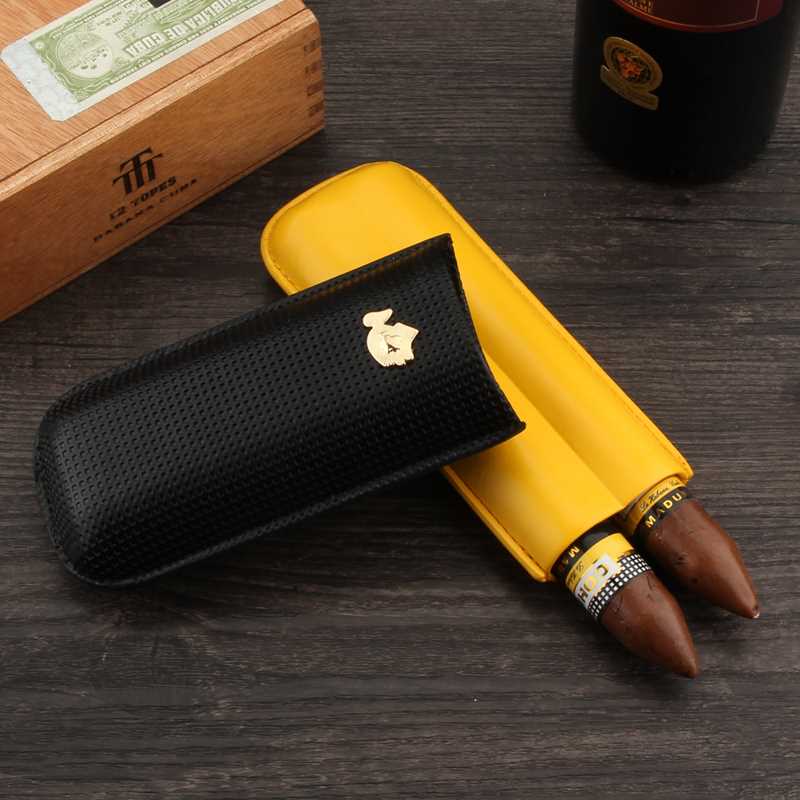 COHIBA Leather Cigar Case Humidor Portable Pocket 2 Tube Hol - 图0