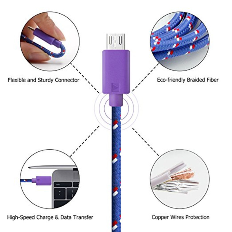 Micro USB Cable 1m 2m 3m Nylon Braided Data Sync USB Charger - 图3