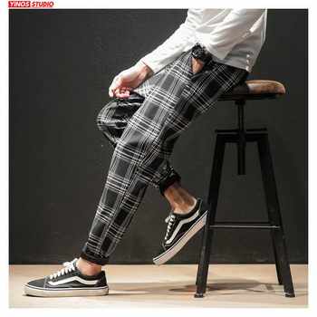 Dropshipping Japanese Streetwear Men Plaid Pants 2020 Autumn