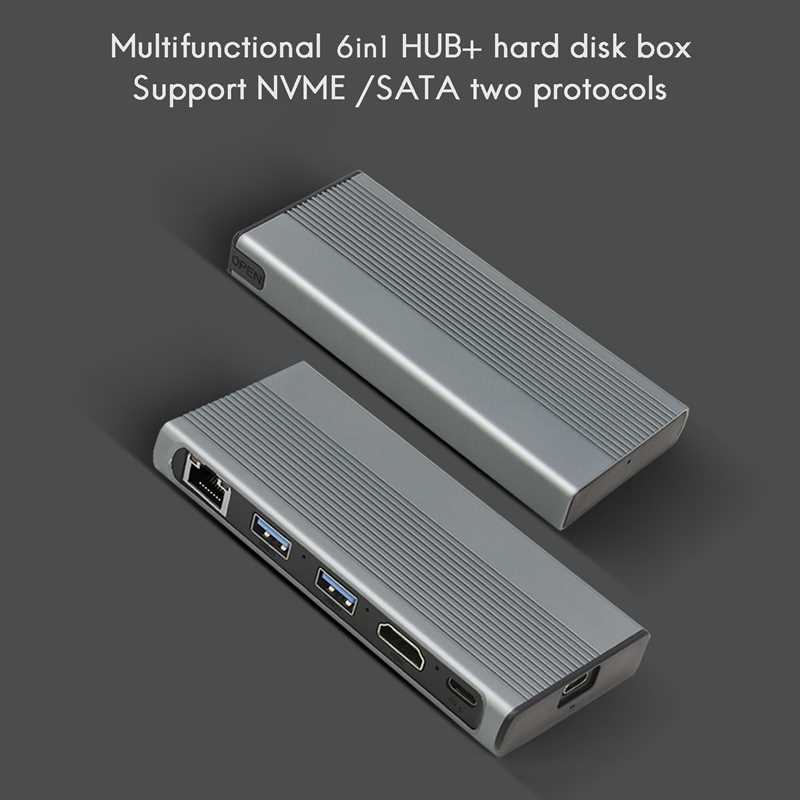 USB C Hub M.2 SSD Enclosure HDMI-Compatible+USB3.1+RJ45+PD T - 图0