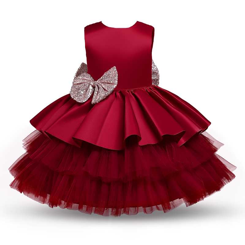 Toddler Baby Girl Dress Big Bow Baptism Dress for Girls Fi-图0