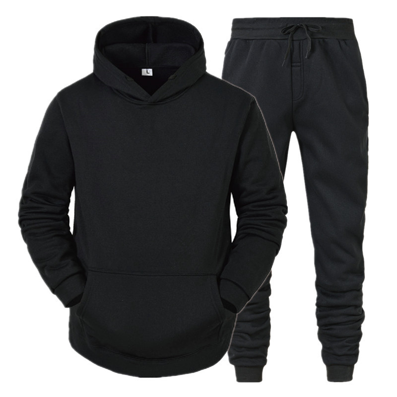 Men's Sets Hoodies+Pants Fleece Tracksuits Solid Pullove-图1