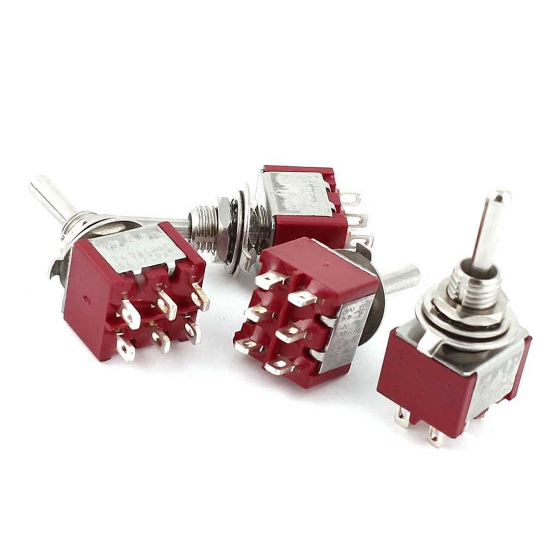 4Pcs AC 250V 2A 120V 5A 6 Pin Terminals ON/Off/ON DPDT Toggl - 图0