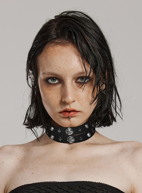 废土风骷髅头脖圈酷飒项链钢刺