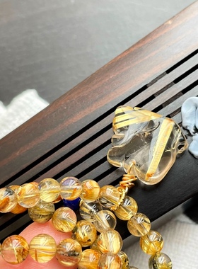 原创设计钛金多圈手串白底金发晶