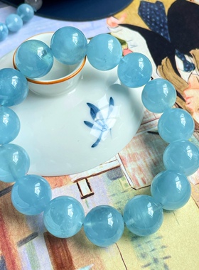 天然海蓝宝水晶手链男女通用珠串