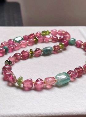 原创设计女碧玺纯红老料多圈项链