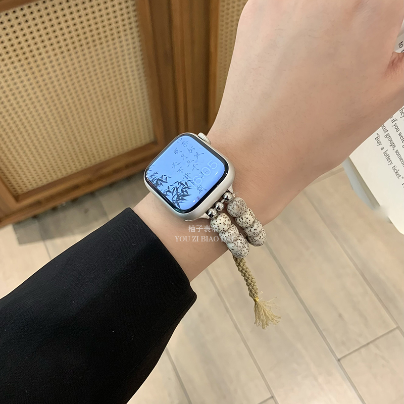 适用苹果手表S9表带新中式星月菩提串珠applewatch弹力链条iwatch - 图0