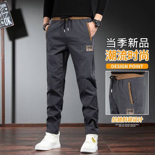 干活穿的裤子男耐磨脏劳保上班加绒工作服秋冬口袋拉链休闲运动裤 - 图1