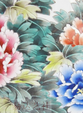 手绘名家风牡丹花开富贵瓷板画