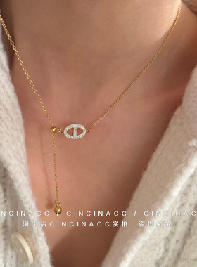 不掉色抽拉式小众猪鼻子锁骨链