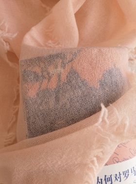 孤品珍珠粉色春秋冬季四边穗中薄款休闲随意山羊绒围巾披肩