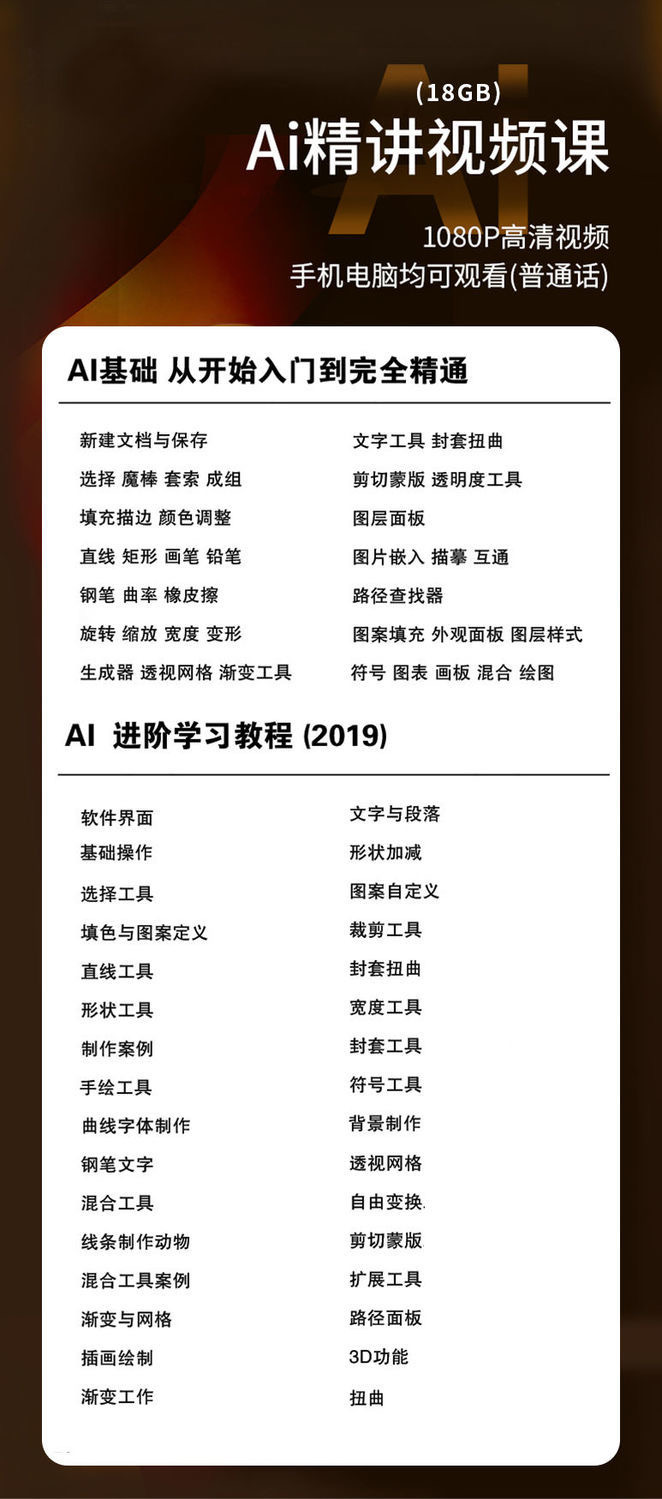 PS AI AE PR CDR全套cc2019自学视频教程平面设计美工修图课程-图3