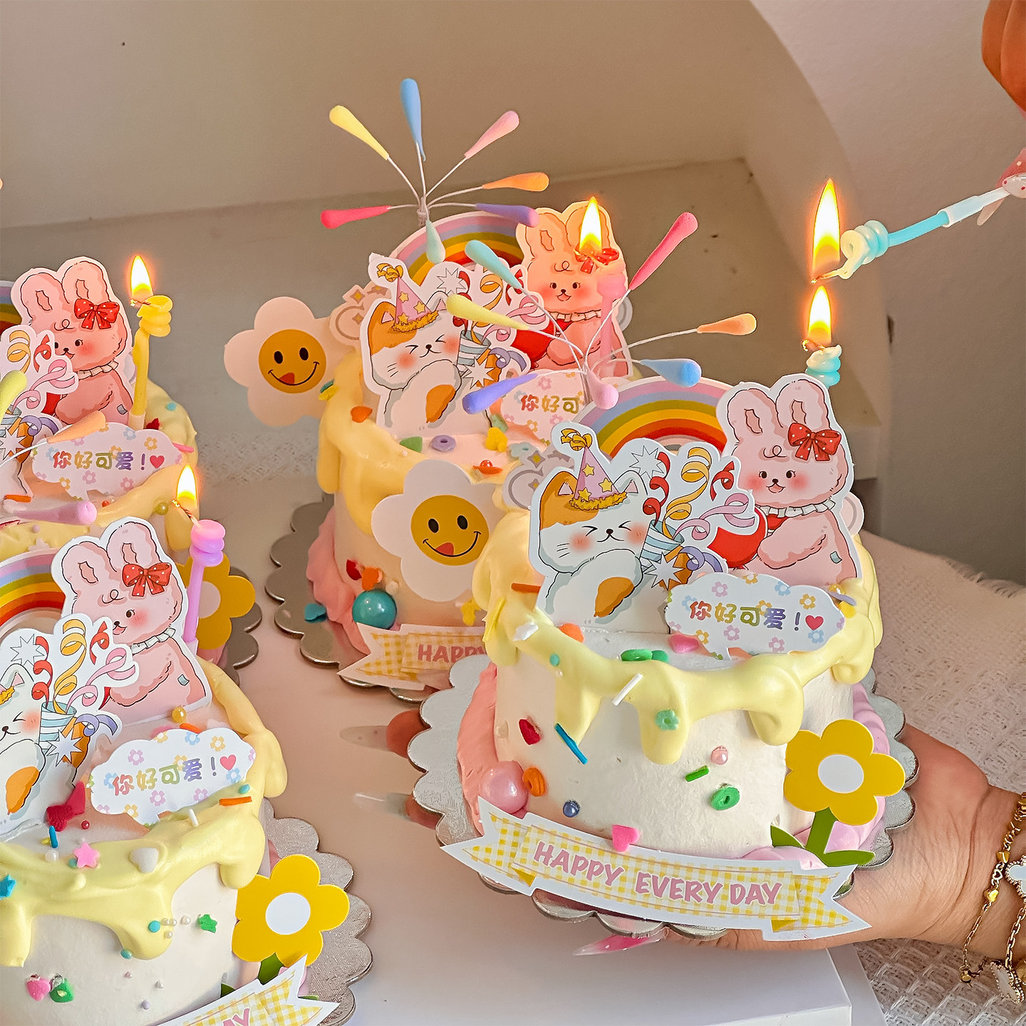 六一儿童节卡通小熊兔淋面蛋糕装饰插件可爱彩虹花朵diy礼花插牌,淘宝优惠券,粉丝福利购,淘宝优惠卷