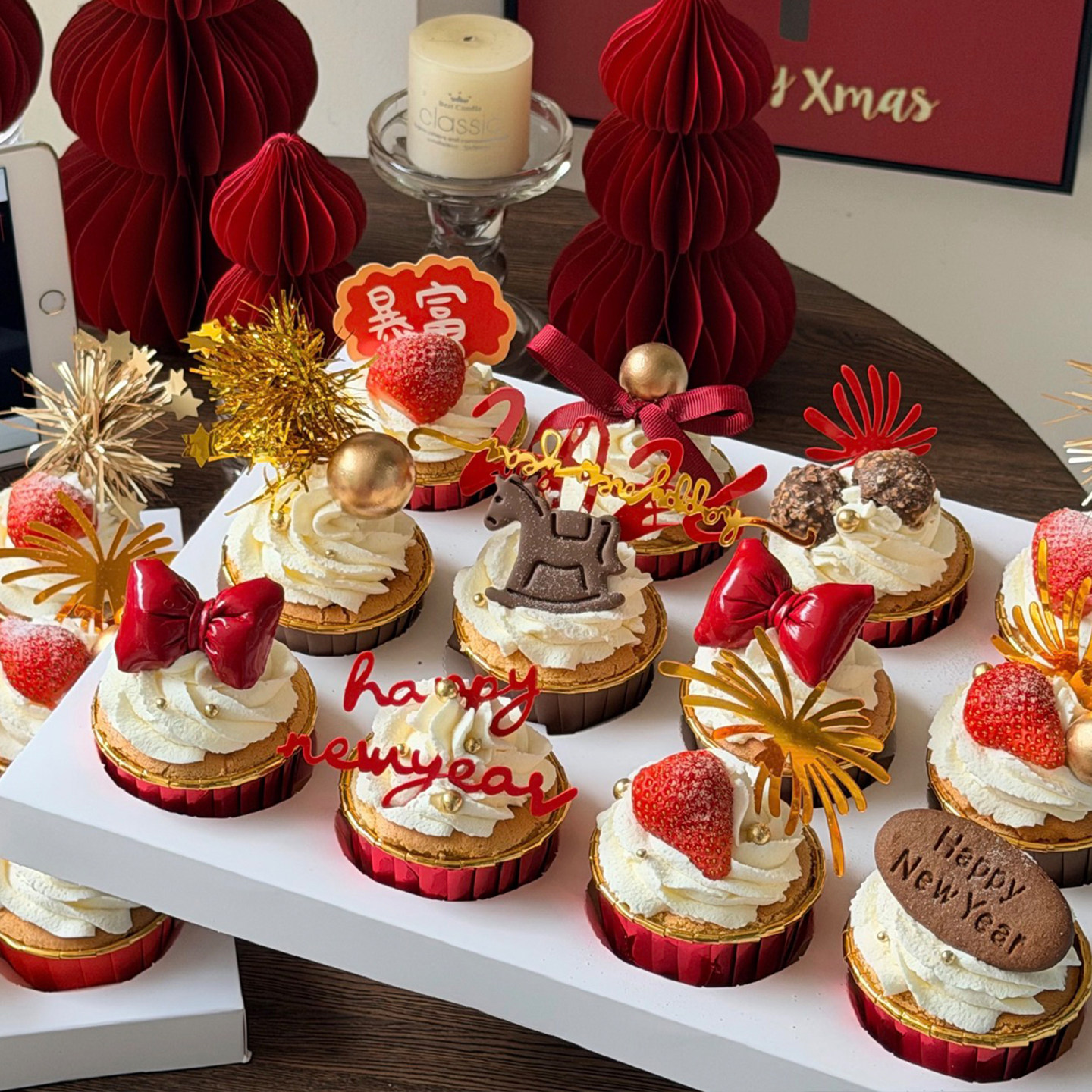 国风2026新年除夕夜家庭聚餐纸杯蛋糕装饰马年祝福插牌礼花亚克力,淘宝优惠券,粉丝福利购,淘宝优惠卷