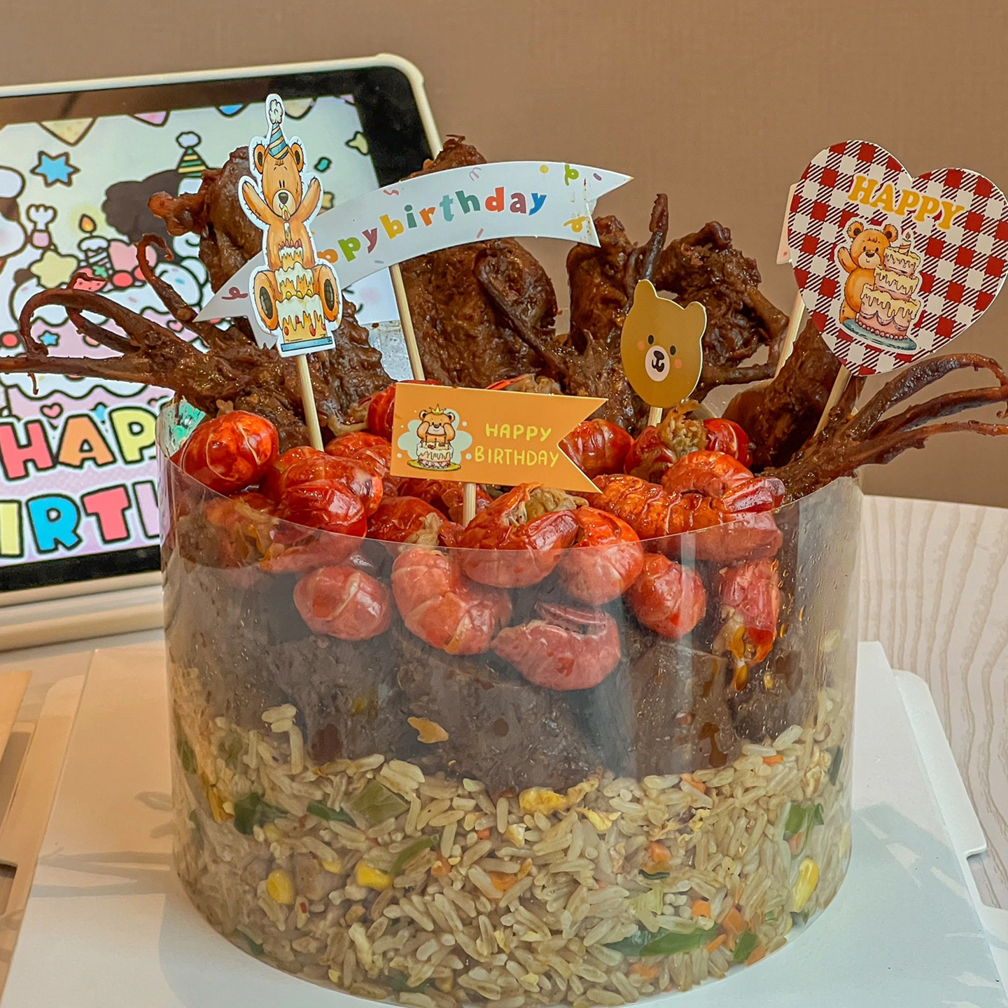 创意可爱自制米饭卤味龙虾蛋糕装饰透明围边卡通小熊生日爱心插件,淘宝优惠券,粉丝福利购,淘宝优惠卷