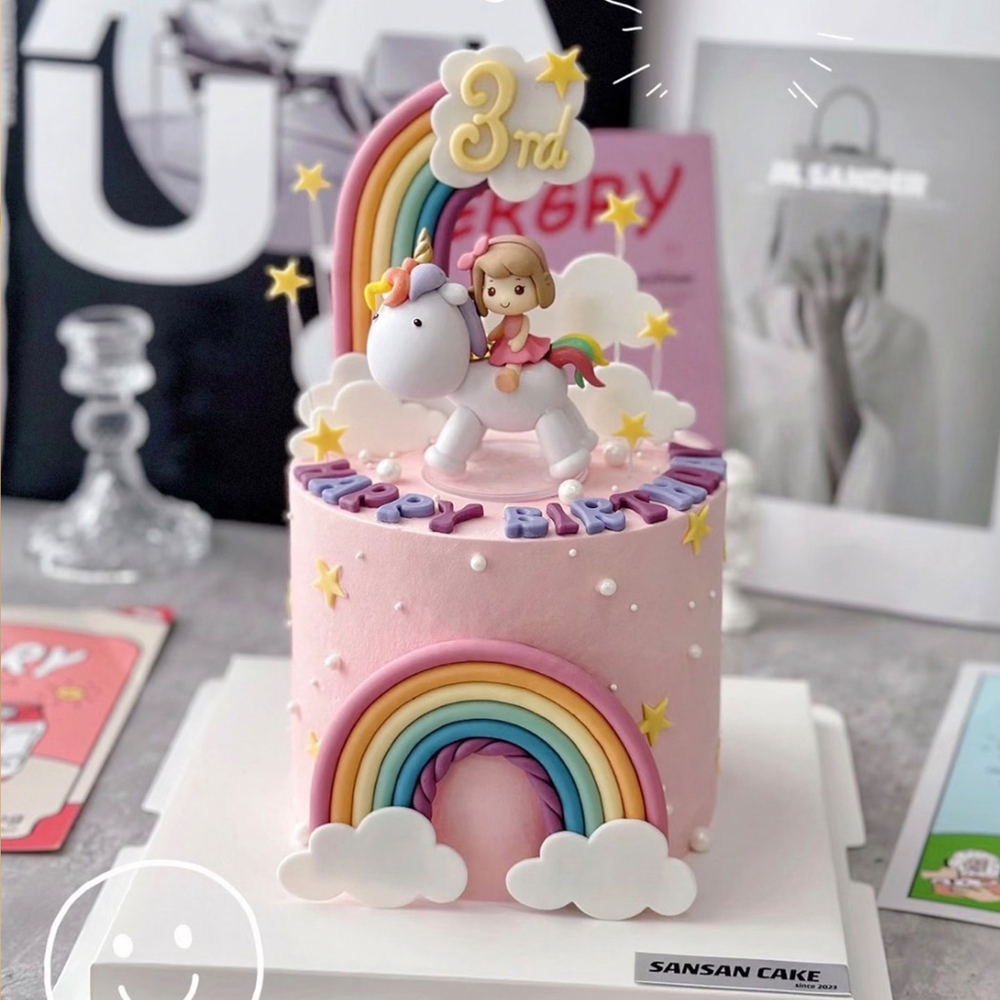 卡通马年女宝宝满月生日蛋糕装饰可爱骑马女孩大彩虹迷你小兔插件,淘宝优惠券,粉丝福利购,淘宝优惠卷