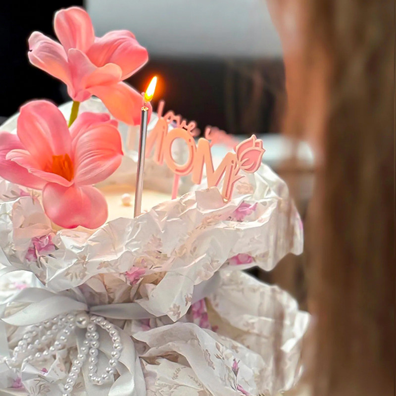 浪漫母亲节粉嫩仿真花束蛋糕装饰小紫花雪莉纸粉白MOM亚克力插件,淘宝优惠券,粉丝福利购,淘宝优惠卷