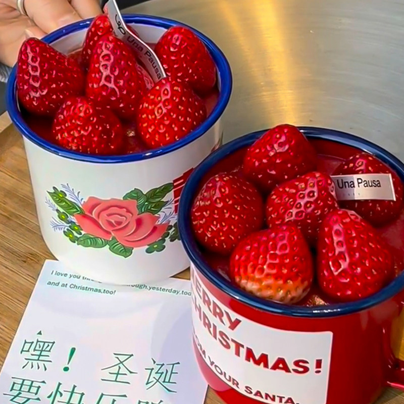 秋冬季简约圣诞节复古工艺奶油草莓搪瓷杯蛋糕装饰团建聚会小甜品,淘宝优惠券,粉丝福利购,淘宝优惠卷
