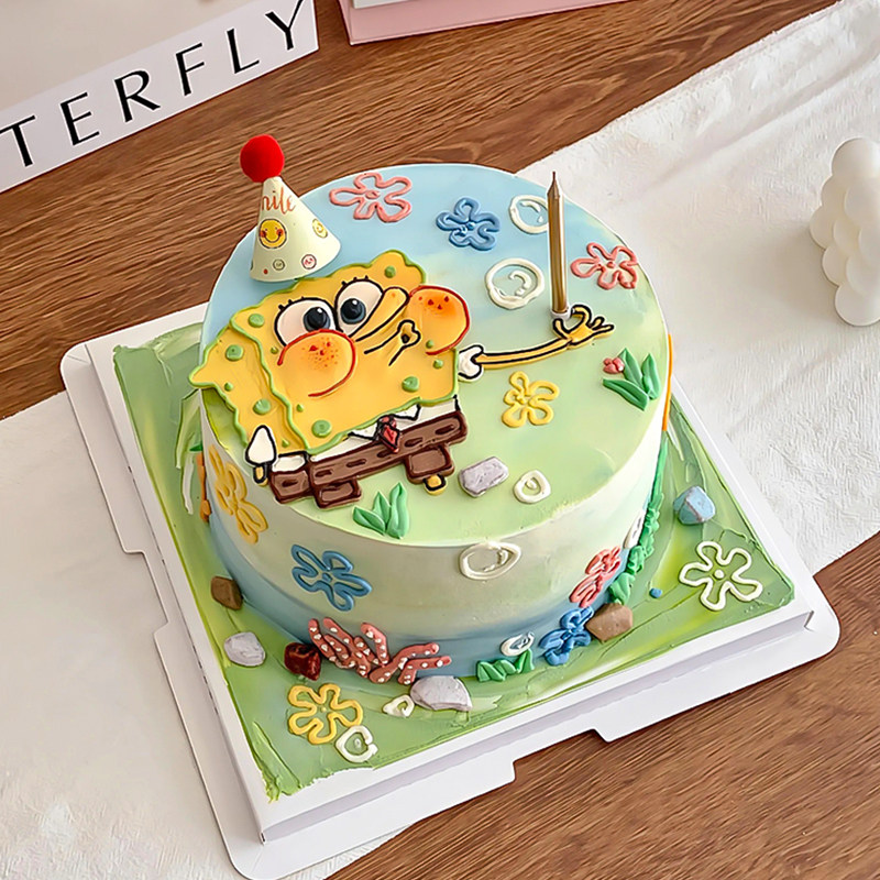 可爱海绵宝宝派大星手绘蛋糕装饰卡通迷你帽子小花小草亚克力插件,淘宝优惠券,粉丝福利购,淘宝优惠卷