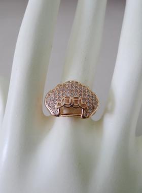 76E-29小号16号内径1.6CM玫瑰金色微镶锆石民族风格古风女士戒指