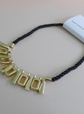 桔 淡黄色多切面仿水晶长方形块镶钻简约短款项链