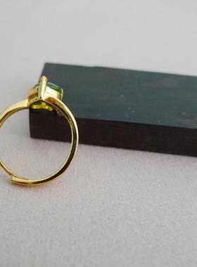 76B-43开口可调节绿色心型锆石微镶女士戒指原始内径1.8CM