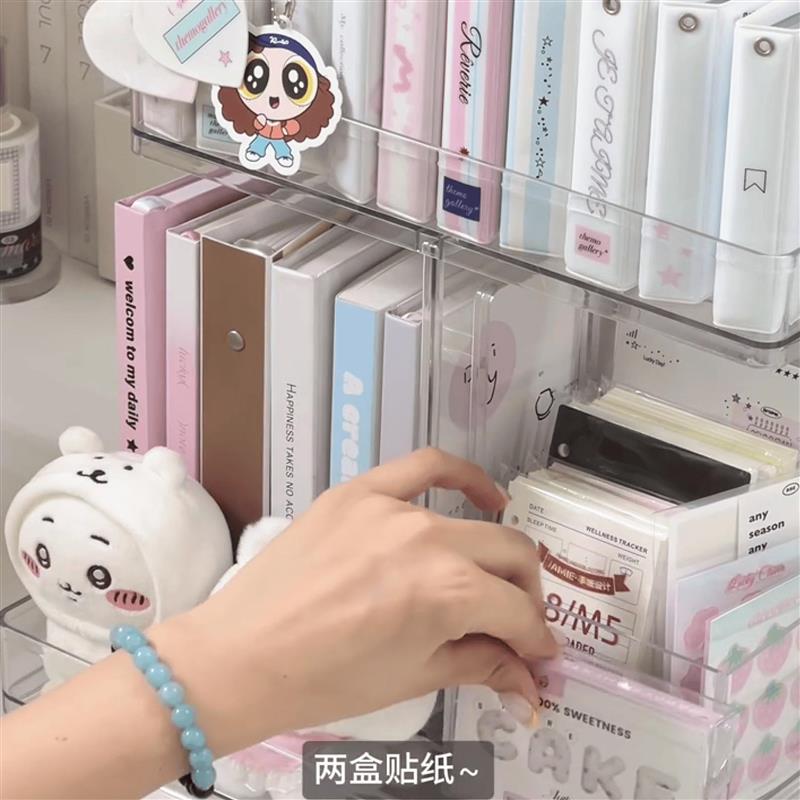 简约奶油风书架桌面置物架学生书本多层收纳架办公室洞洞板收纳 - 图2
