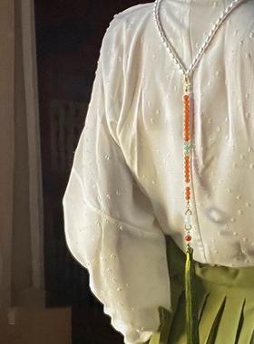 国风压襟汉服吊坠装饰项链新中式古风背云流苏璎珞马面裙旗袍配饰