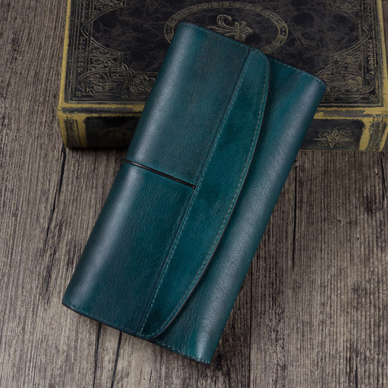 复古头层牛皮男士手工长款真皮钱包 古时袋钱包