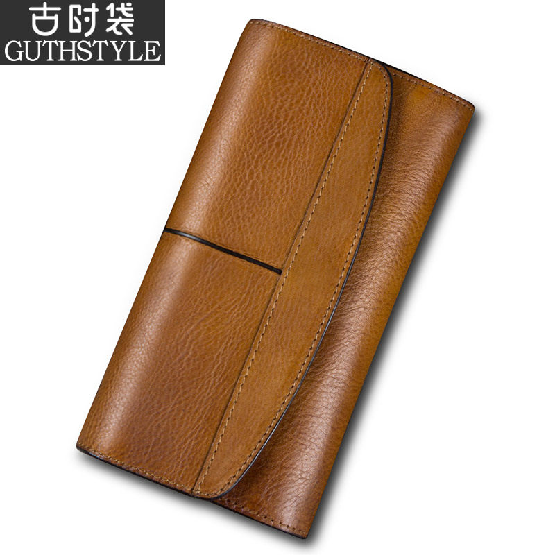 复古头层牛皮男士手工长款真皮钱包 古时袋钱包