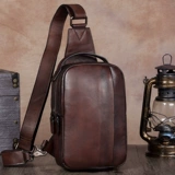 Ретро кожаная барсетка, мужская сумка через плечо, нагрудная сумка, воловья кожа, из натуральной кожи, коллекция 2023