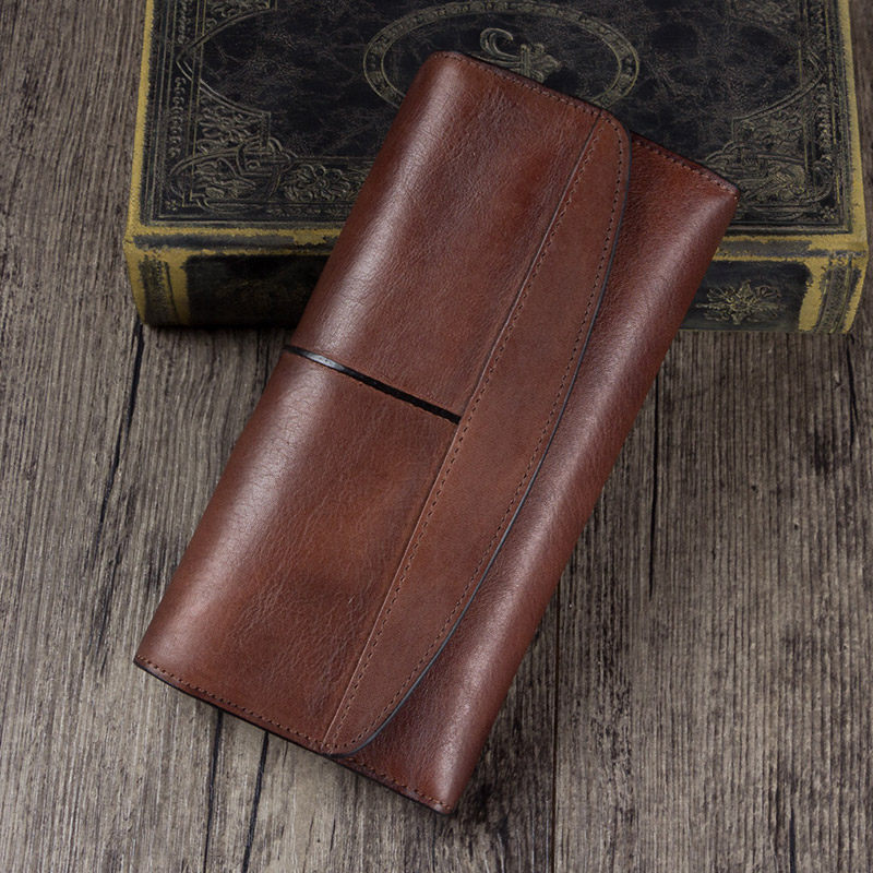 复古头层牛皮男士手工长款真皮钱包 古时袋钱包