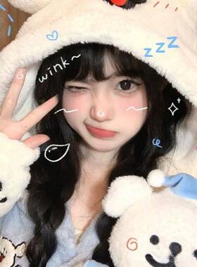 线条小狗睡袍女冬款珊瑚绒加绒加厚保暖可爱睡衣套装家居服可外穿