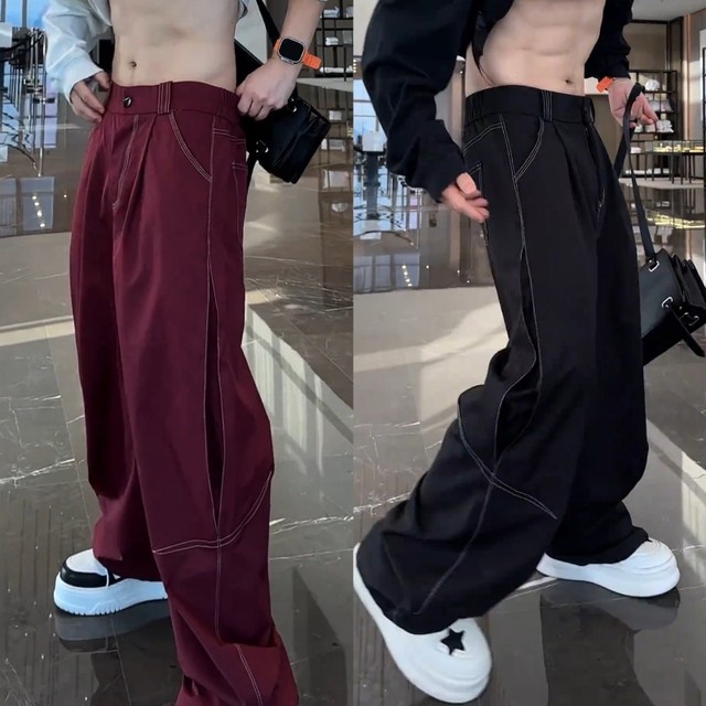 Autumn new top-stitched scimitar wide-leg casual pants