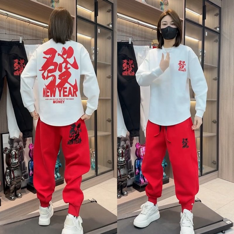 新年款發财刺绣男士加绒潮牌休闲套装男宽松百搭燕尾卫衣束脚卫裤,淘宝优惠券,粉丝福利购,淘宝优惠卷