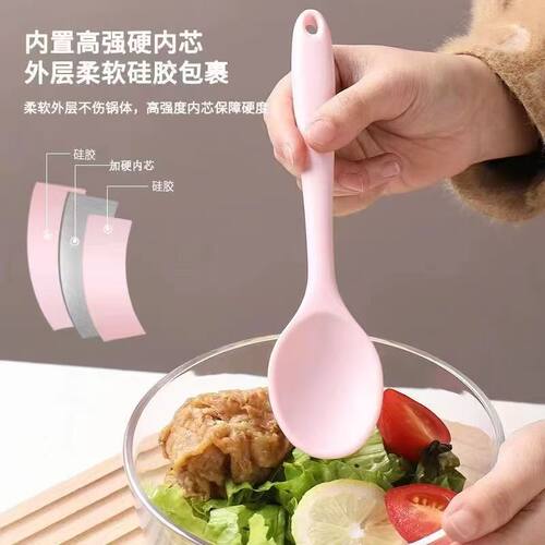 食品级硅胶勺子辅食勺儿童喝汤勺耐高温调羹勺汤匙汤家用搅拌勺子 - 图0