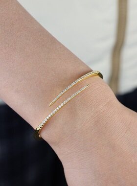 出口余欧美风满天星锆石手链女小众针式开口bangle 简约手镯