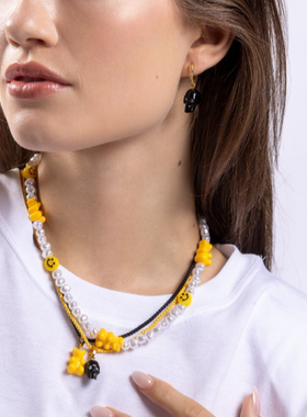 经典款树脂项链创意搭配吊坠CH夏季串珠笑脸珍珠项链