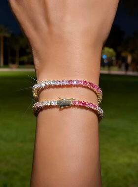 出口余细款女颈链简约百搭小众设计粉超美推荐渐变粉锆石项链