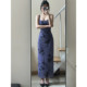 ທຸກປະເພດຂອງ charming waist-cinching Royal sister style slim-fit hip-hugging skirt suspender dress pure lust swing collar printed purple backless net