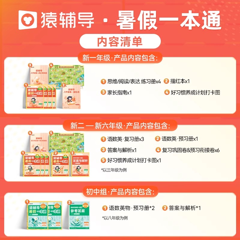 2024新版猿辅导暑假一本通小学一升二升三升四升五升六年级暑假作业衔接教材全套语文数学英语人教苏教北师大版同步专项训练习册