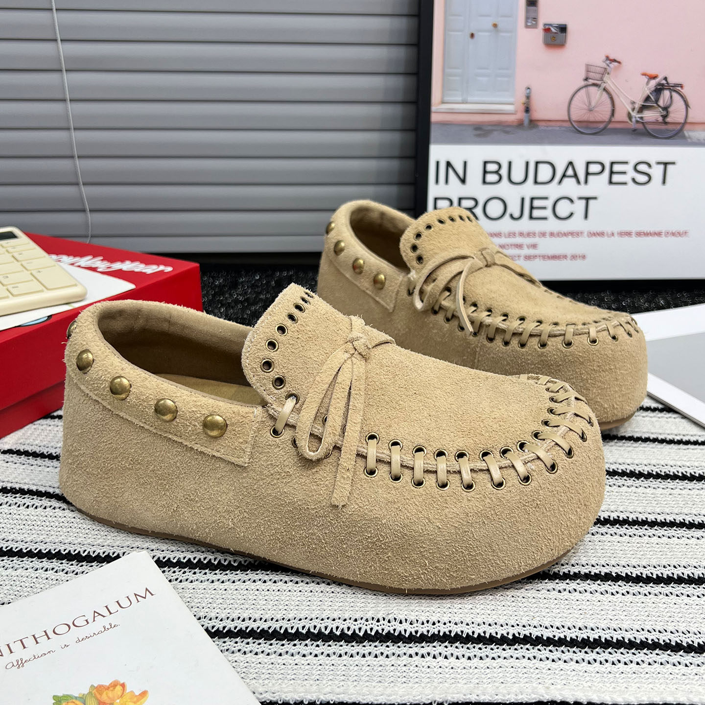 真皮铆钉蝴蝶结勃肯鞋女2026春季新款休闲百搭厚底内增高时尚单鞋,淘宝优惠券,粉丝福利购,淘宝优惠卷